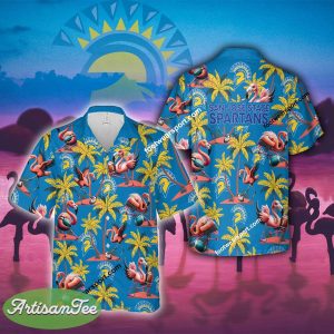 San Jose State Spartans Coconut Tree Island Flamingo Play Football AOP Hawaiian Shirt Gift Beach - NCAA San Jose State Spartans Flamingo Play Football Hawaiian Shirt Photo 2
