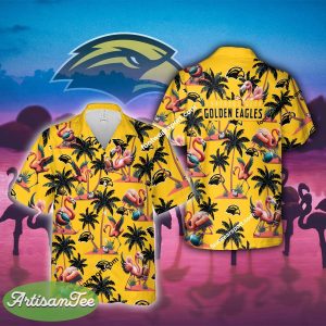 Southern Miss Golden Eagles Coconut Tree Island Flamingo Play Football Hawaiian Shirt For Summer - NCAA Southern Miss Golden Eagles Flamingo Play Football Hawaiian Shirt Photo 2