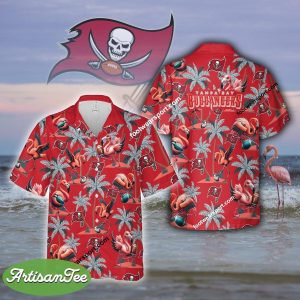 Tampa Bay Buccaneers Coconut Tree Pattern Hawaiian Shirt AOP Flamingo Play Football Gift Beach - NFL Tampa Bay Buccaneers Flamingo Play Football Hawaiian Shirt Photo 2