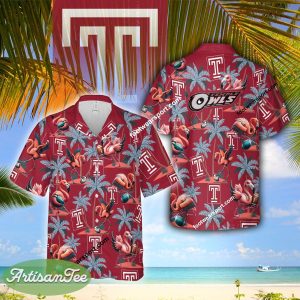 Temple Owls Coconut Tree Island Hawaiian Shirt All Over Print Flamingo Play Football For Summer - NCAA Temple Owls Flamingo Play Football Hawaiian Shirt Photo 2