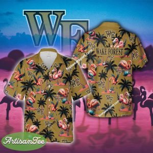 Wake Forest Demon Deacons Flamingo Play Football Coconut Tree Pattern Hawaiian Shirt For Men Women - NCAA Wake Forest Demon Deacons Flamingo Play Football Hawaiian Shirt Photo 2