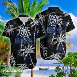 Indianapolis Colts AOP Hawaiian Shirt Coconut Tree Vintage Gift For Fans - NFL Indianapolis Colts 3D Hawaiian Shirt Coconut Tree_2
