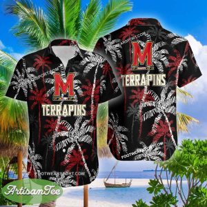 Maryland Terrapins Hawaiian Shirt Coconut Tree Vintage All Over Print Gift Summer - NCAA Maryland Terrapins 3D Hawaiian Shirt Coconut Tree_2