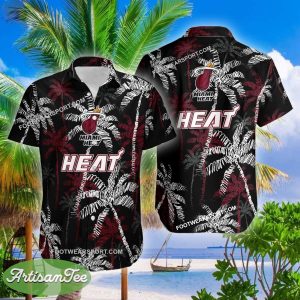 Miami Heat AOP Hawaiian Shirt Coconut Tree Vintage Gift For Fans - NBA Miami Heat 3D Hawaiian Shirt Coconut Tree_2