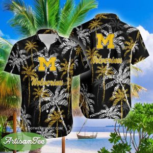 Michigan Wolverines Hawaiian Shirt Coconut Tree Vintage For Beach - NCAA Michigan Wolverines 3D Hawaiian Shirt Coconut Tree_2