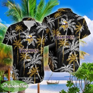 Minnesota Vikings Hawaiian Shirt Coconut Tree Vintage All Over Print Gift Summer - NFL Minnesota Vikings 3D Hawaiian Shirt Coconut Tree_2