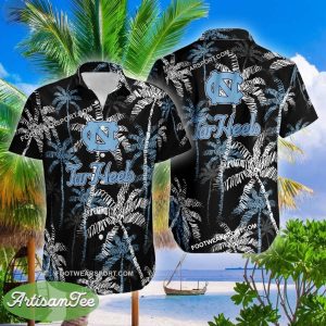 North Carolina Tar Heels AOP Hawaiian Shirt Coconut Tree Vintage Gift For Fans - NCAA North Carolina Tar Heels 3D Hawaiian Shirt Coconut Tree_2