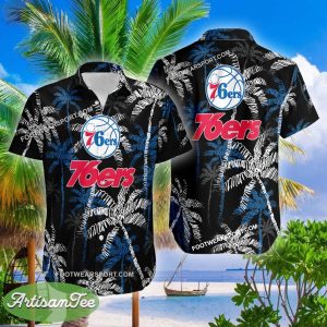 Philadelphia 76ers Hawaiian Shirt Coconut Tree Vintage All Over Print Gift Summer - NBA Philadelphia 76ers 3D Hawaiian Shirt Coconut Tree_2