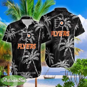 Philadelphia Flyers AOP Hawaiian Shirt Coconut Tree Vintage Gift For Fans - NHL Philadelphia Flyers 3D Hawaiian Shirt Coconut Tree_2