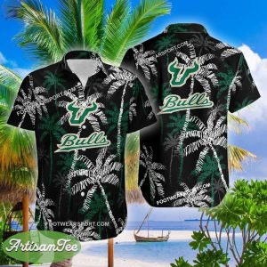 South Florida Bulls AOP Hawaiian Shirt Coconut Tree Vintage Gift For Fans - NCAA South Florida Bulls 3D Hawaiian Shirt Coconut Tree_2