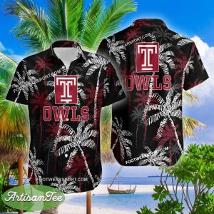 Temple Owls Hawaiian Shirt Coconut Tree Vintage For Beach - NCAA Temple Owls 3D Hawaiian Shirt Coconut Tree_2