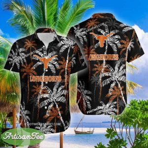 Texas Longhorns AOP Hawaiian Shirt Coconut Tree Vintage Gift For Fans - NCAA Texas Longhorns 3D Hawaiian Shirt Coconut Tree_2
