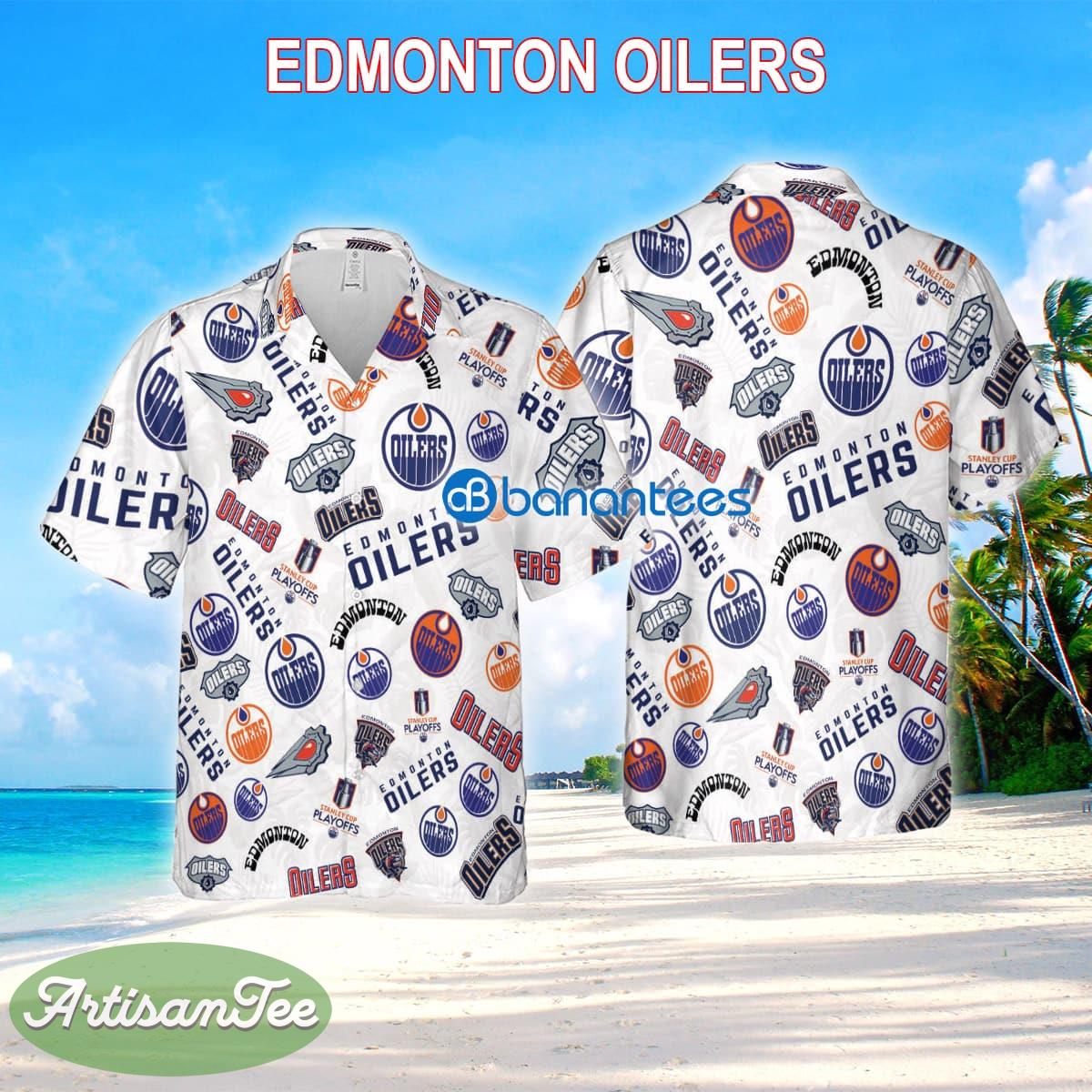 Edmonton Oilers Aloha 3D Hawaiian Shirt White Pattern Logo New Gift For Fans - Edmonton Oilers Aloha 3D Hawaiian Shirt White Pattern Logo New Gift For Fans