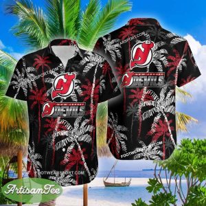 New Jersey Devils Hawaiian Shirt Coconut Tree Vintage For Men And Women - NHL New Jersey Devils 3D Hawaiian Shirt Coconut Tree_2