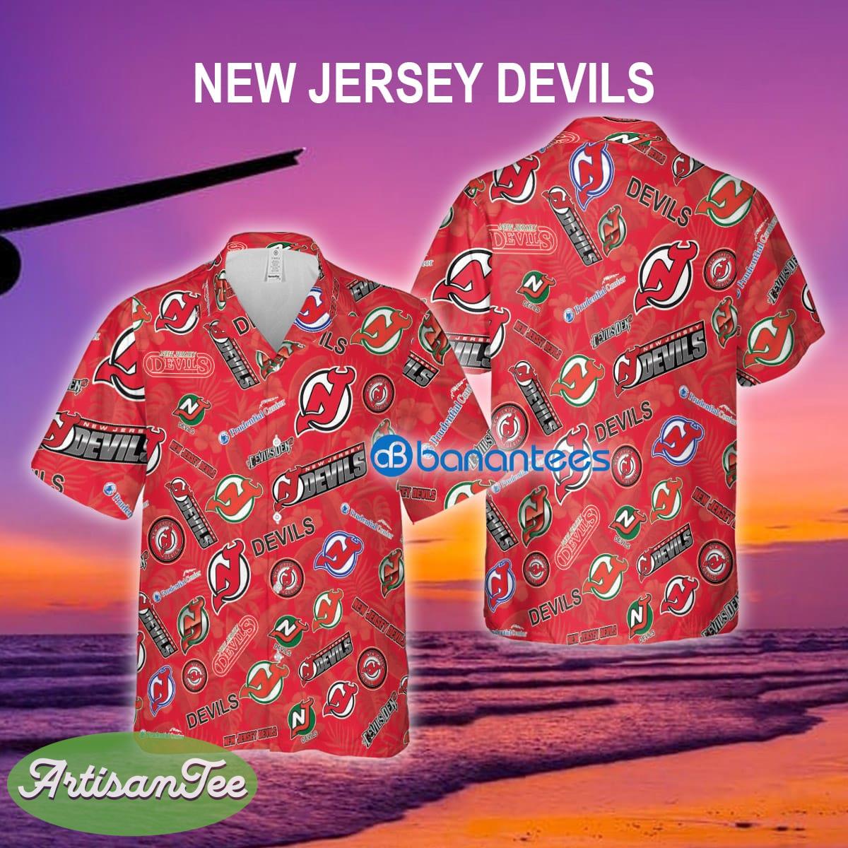 New Jersey Devils Hawaiian Shirt Pattern Logo For Beach - New Jersey Devils Hawaiian Shirt Pattern Logo For Beach