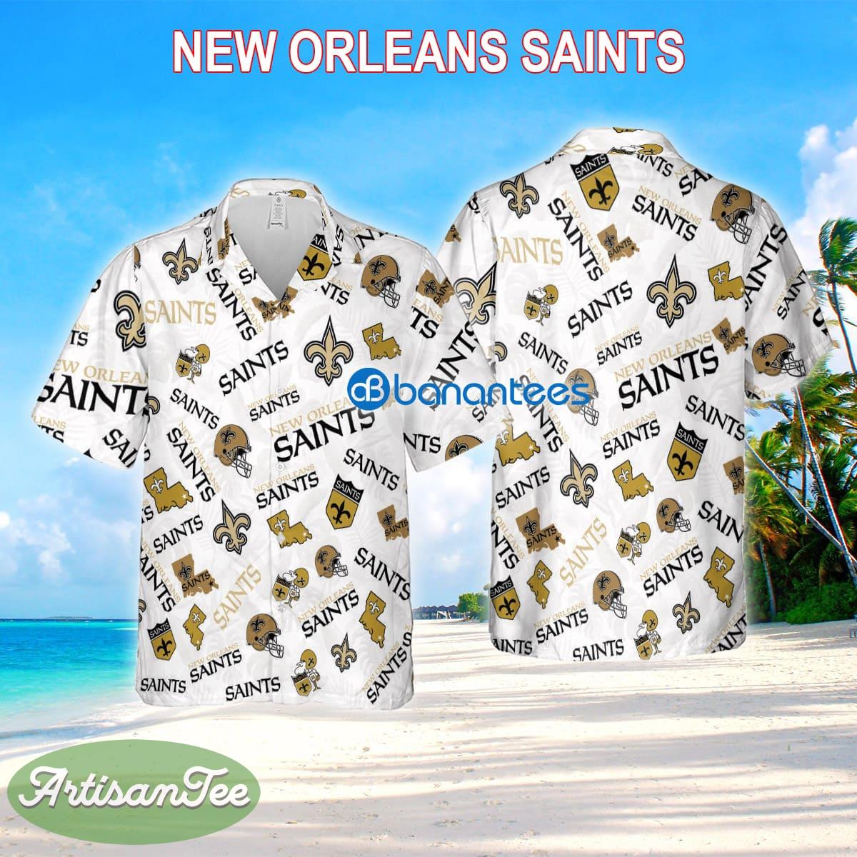 New Orleans Saints AOP 3D Hawaiian Shirt White Pattern Logo New Gift For Fans - New Orleans Saints AOP 3D Hawaiian Shirt White Pattern Logo New Gift For Fans