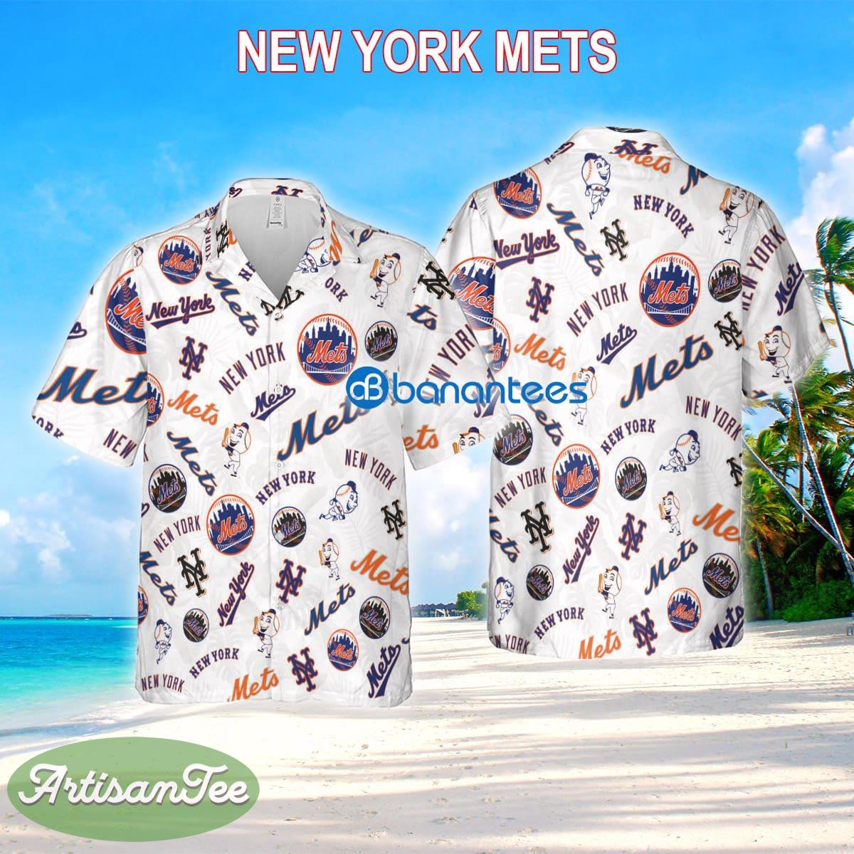 New York Mets 3D Hawaiian Shirt White Pattern Logo New Gift For Summer - New York Mets 3D Hawaiian Shirt White Pattern Logo New Gift For Summer
