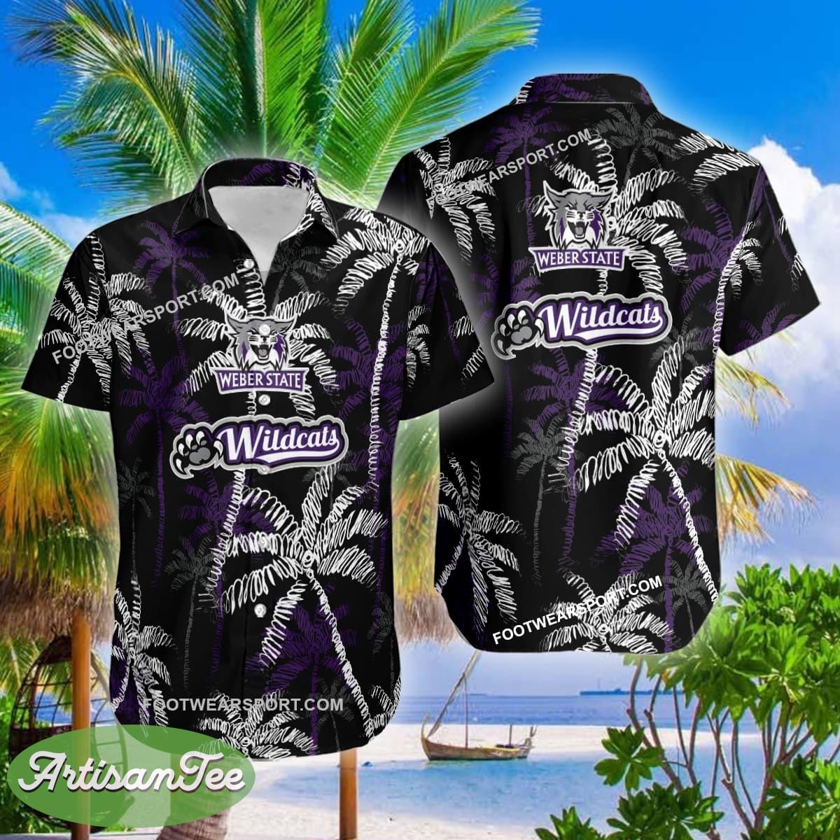 Weber State Wildcats Hawaiian Shirt Coconut Tree Vintage Gift For Summer - NCAA2 Weber State Wildcats 3D Hawaiian Shirt Coconut Tree_2