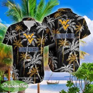 West Virginia Mountaineers Hawaiian Shirt Coconut Tree Vintage For Beach - NCAA West Virginia Mountaineers 3D Hawaiian Shirt Coconut Tree_2