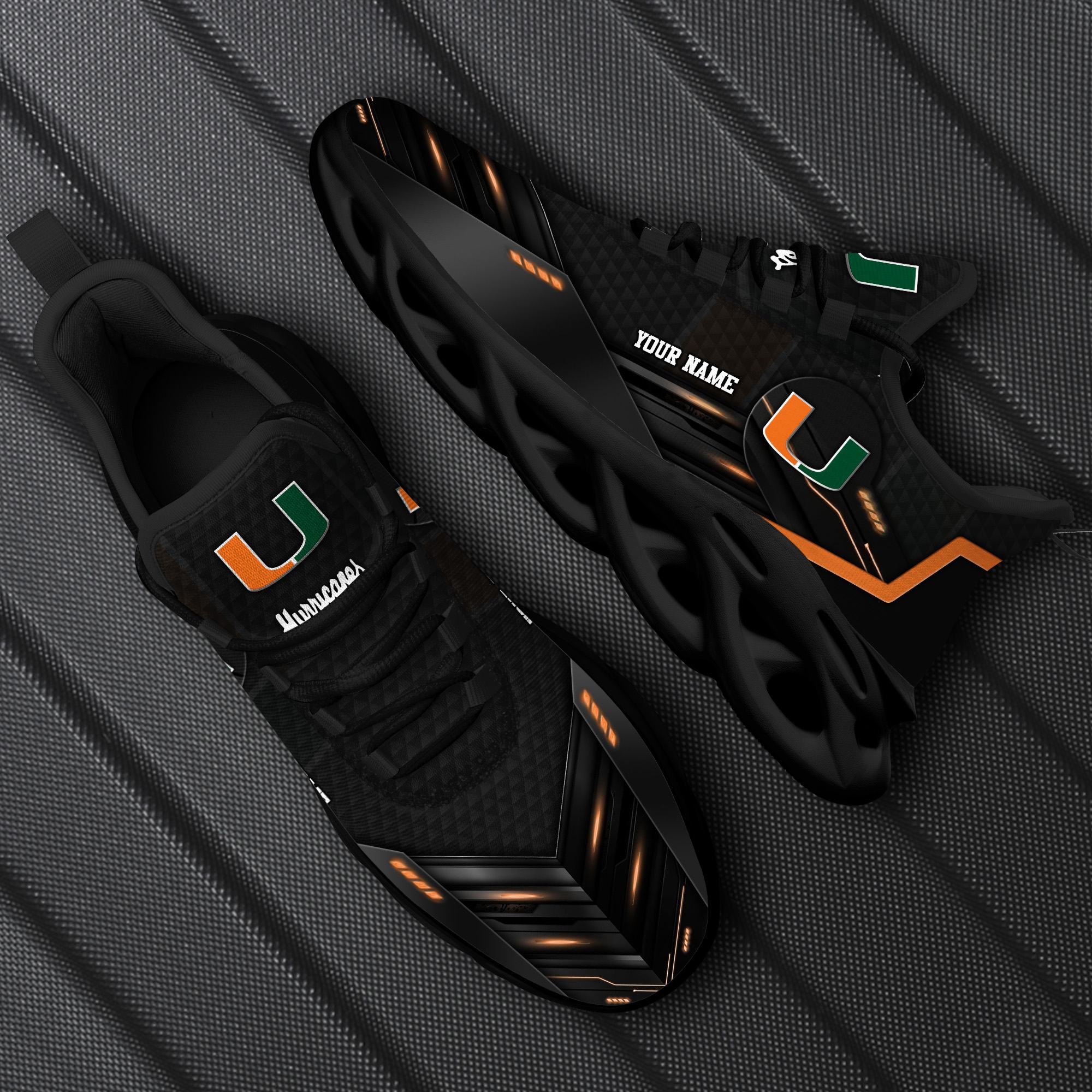 Custom Name Miami Hurricanes Team Black Expressive Sports Sneakers Ideas For Men And Women Gift Max Soul Shoes - 220824-081904