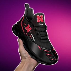 Custom Name Nebraska Cornhuskers Team Black Max Soul Shoes NCAA Teams For Fans Running Sports Shoes New Men And Women - 220824-083549