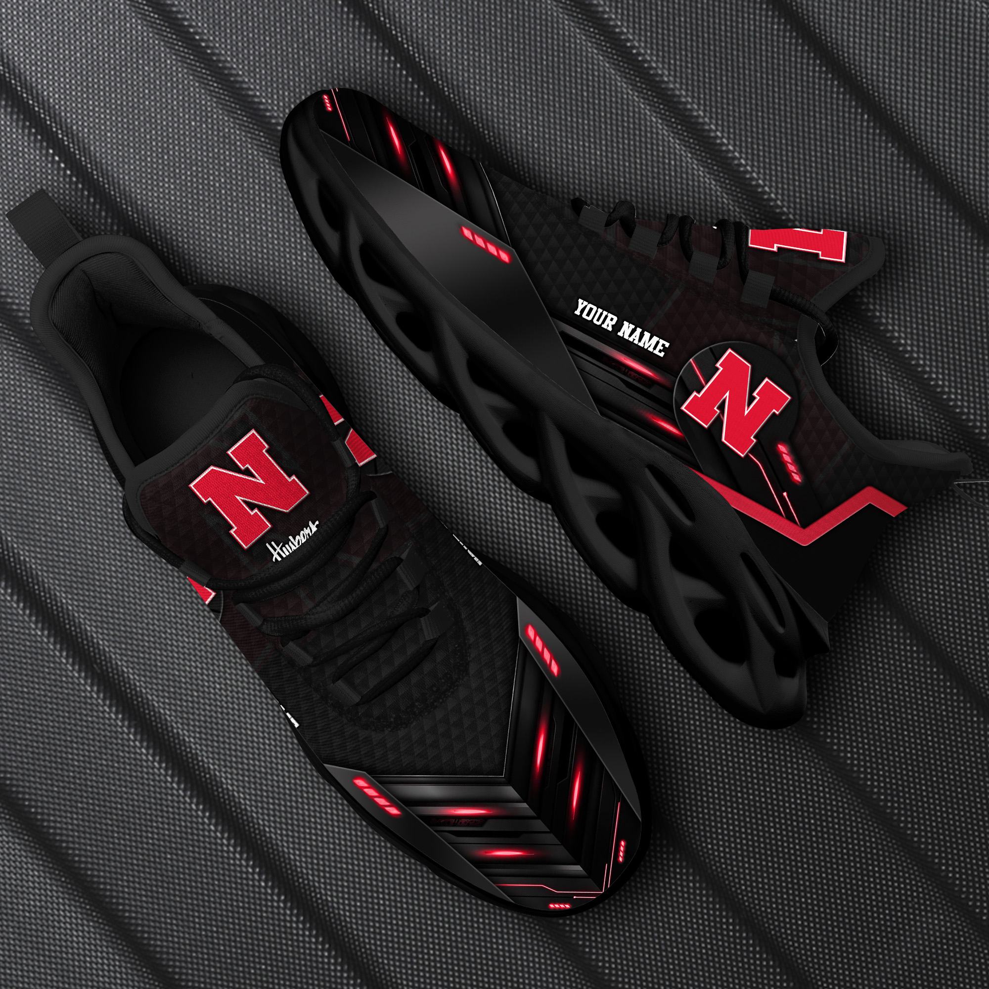 Custom Name Nebraska Cornhuskers Team Black Max Soul Shoes NCAA Teams For Fans Sports Shoes New Men And Women - 220824-083941