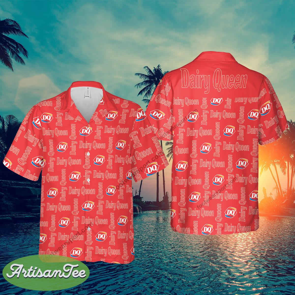 dairy queen Brand Sunset Logo AOP Hawaiian Shirt Men And Women Gift - dairy queen Brand Sunset Logo AOP Hawaiian Shirt Men And Women Gift