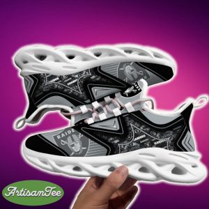 Oakland Raiders Black And White Trendy Sports Sneakers Ideas For Men And Women Gift Max Soul Shoes - Oakland Raiders Black And White Clunky Shoes For Fans This Season_2
