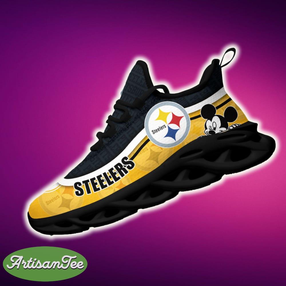 Pittsburgh Steelers Black And White Symbol Sports Sneakers Ideas For Men And Women Gift Max Soul Shoes - Pittsburgh Steelers Black And White Clunky Sneakers For Fans This Season, Custom Sport Shoes_2