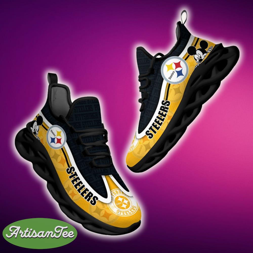 Pittsburgh Steelers Black And White Symbol Sports Sneakers Ideas For Men And Women Gift Max Soul Shoes - Pittsburgh Steelers Black And White Clunky Sneakers For Fans This Season, Custom Sport Shoes_1