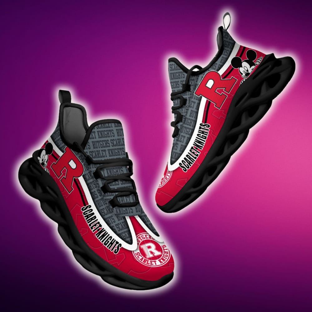 Rutgers Scarlet Knights Black And White Unconventional Sports Sneakers Ideas For Men And Women Gift Max Soul Shoes - 310824-074410